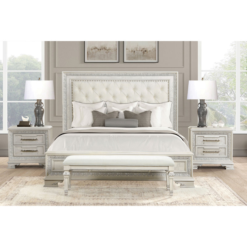 Grand lit double, blanc crème, Grand