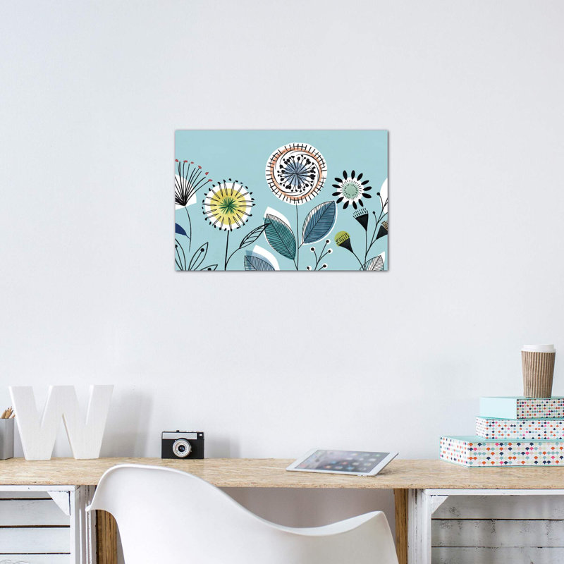 «Scandi Florals I» par Isabelle Z - impression d'art graphique, H 32 po x l 48 po x 1,5 po, Toile tendue, Pas de tapis