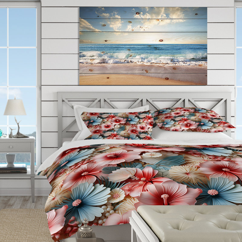 Literie à motif tropical Seashell Mirage, Housse de couette pour très grand lit et 2 très
