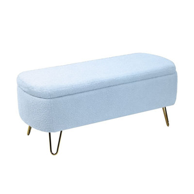 Faux Fur Storage Ottoman Bench with Gold Legs, Upholstered Padded End of Bed Entryway Bench with Hidden Storage for Living Room Bedroom