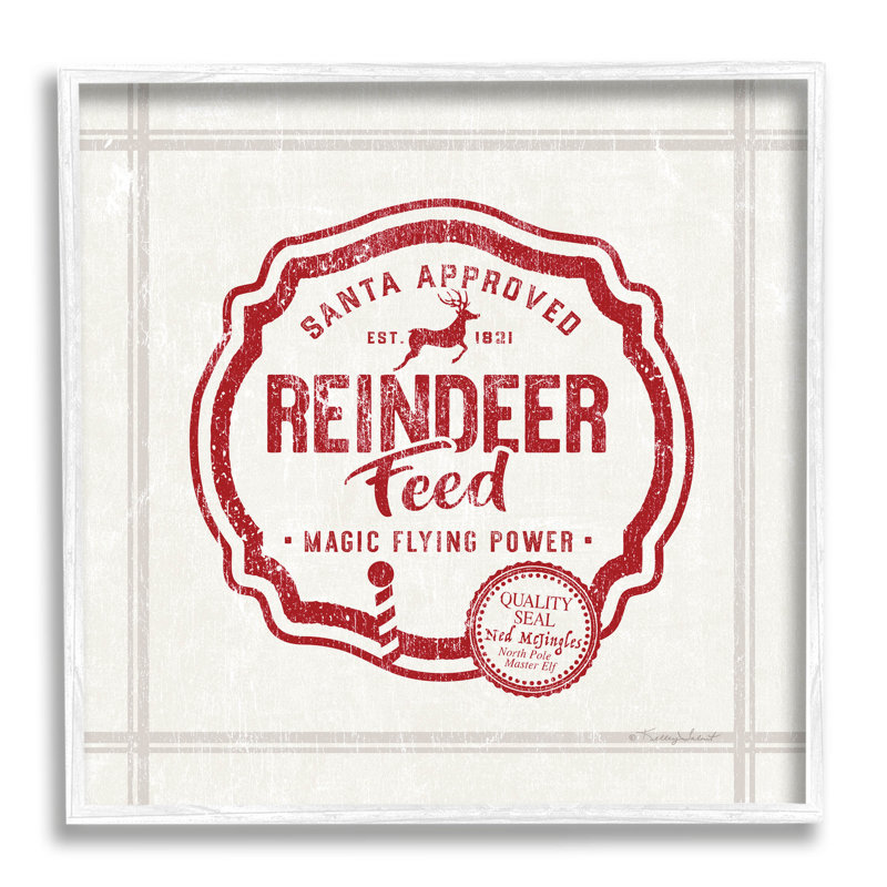Renne de Noël rétro - AT-204, H 12 po x l 12 po x P 1,5 po, Giclée encadrée blanc bord de mer