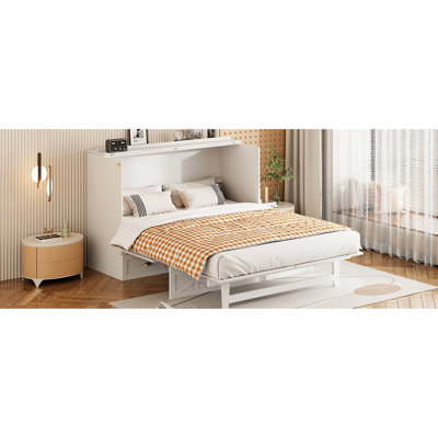 Lit blanc brossé avec rangement suffisant et look classique pleine grandeur - Design intemporel