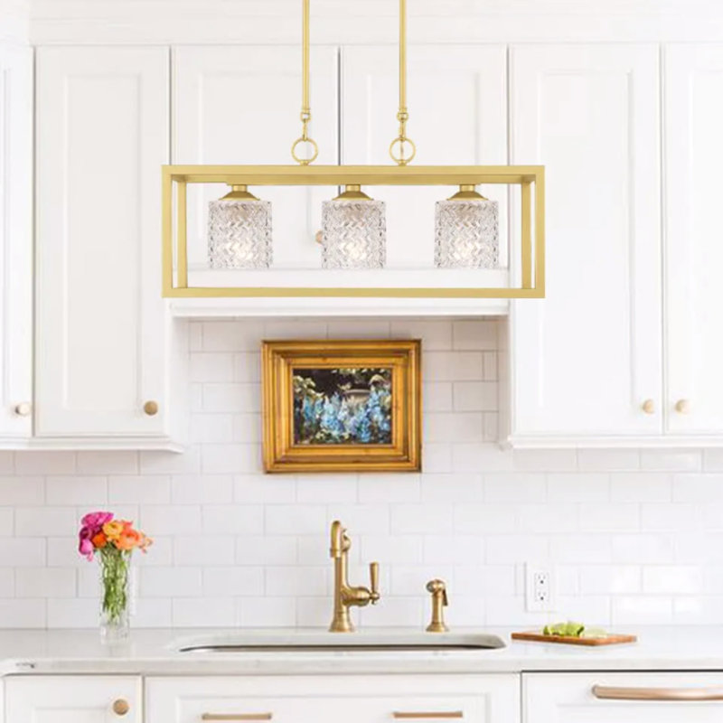 Jazette Dimmable 3-Light Kitchen Island Chandelier, Satin Brass