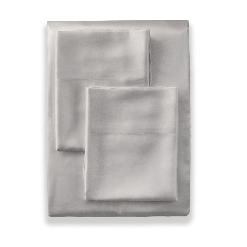 Charmeuse Silk Sheet Set, Queen Sheet Set with 2 Pillowcases, Silver