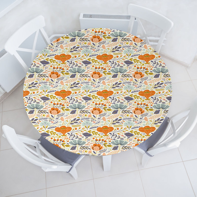 Ebern Designs Botanical Fitted Round Tablecloth Diameter Multicolor, 64.17" Round