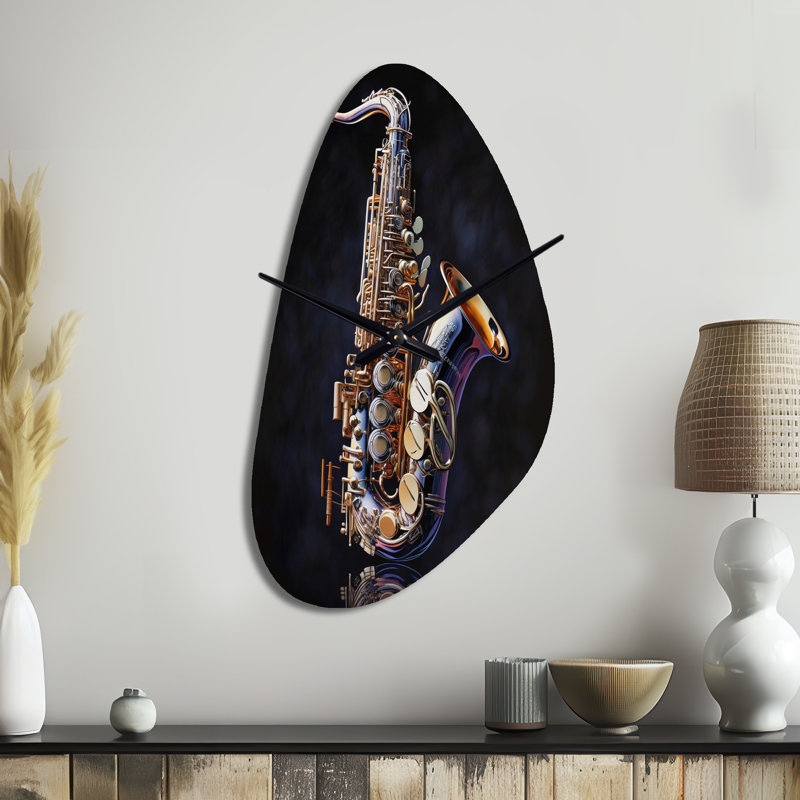 Huweih Saxophone I - Horloge murale asymétrique en métal, impression d'horloge murale moderne, Grand