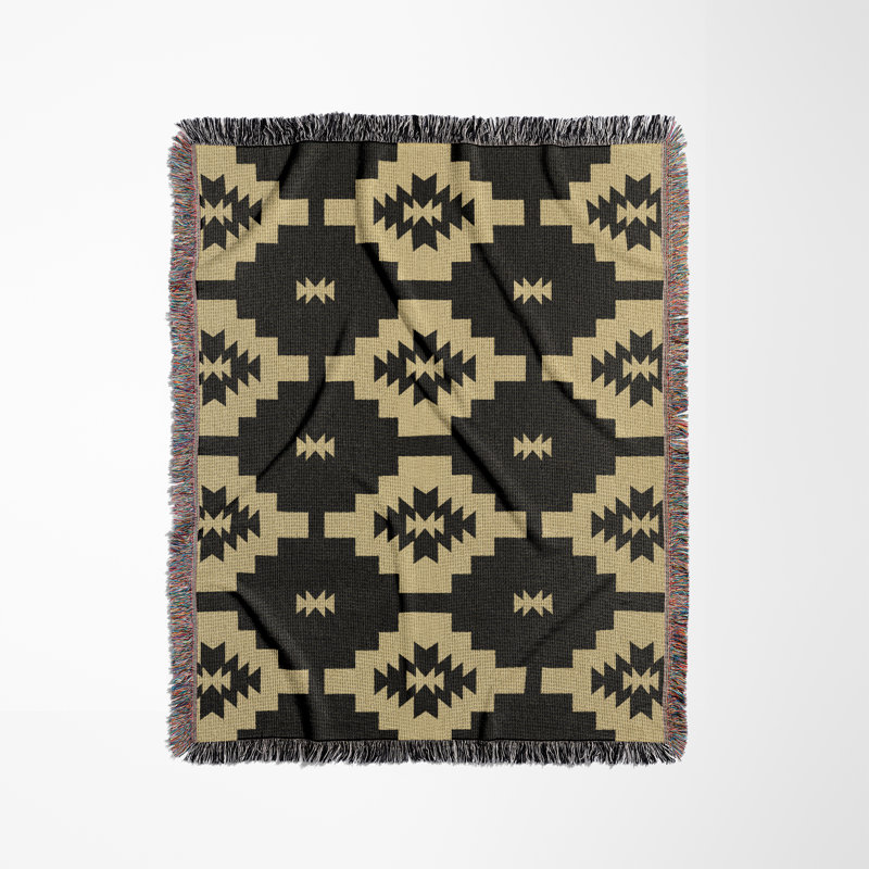 Couverture en mélange de coton Hinto South Western, Or terne / blanc cassé, L 70 po x l 50 po
