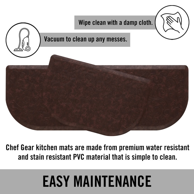 Red Faux Leather Anti-Fatigue Kitchen Mat Set