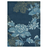 Floral Area Rug in Navy/Gold