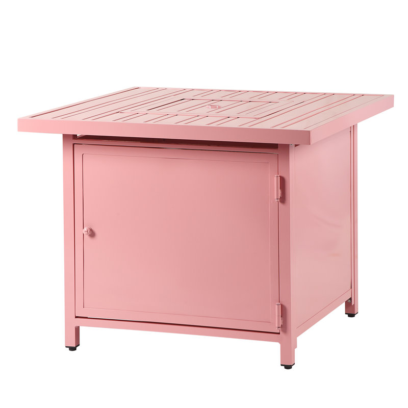 Raeann Square Aluminum Propane Smokeless Fire Pit Table with Hidden Fuel Tank, Pink
