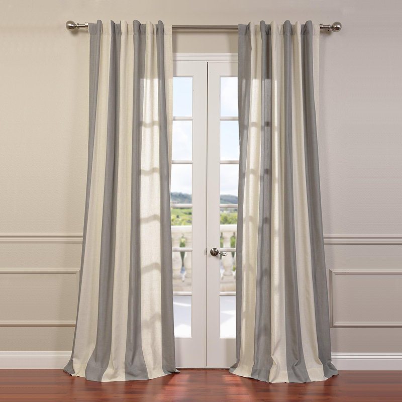 Eui Del Mar Striped Linen Blend Sheer Curtains - Single Panel Drapes, 50"W x 84"L, Gray