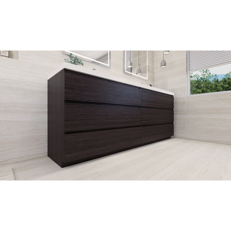 Bobijo 83.5'' Double Bathroom Vanity with Plastic Top, Dark Gray Oak