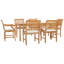 Ensemble de salle à manger bistro rectangulaire en bois de teck 7 pièces 63 po avec 6 fauteuils 7 pièces