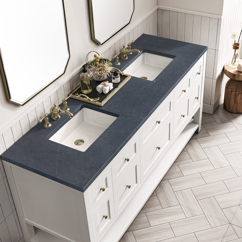 Breckenridge 72'' W Double Vanity, Charcoal Soapstone, Bright White, 8" Widespread