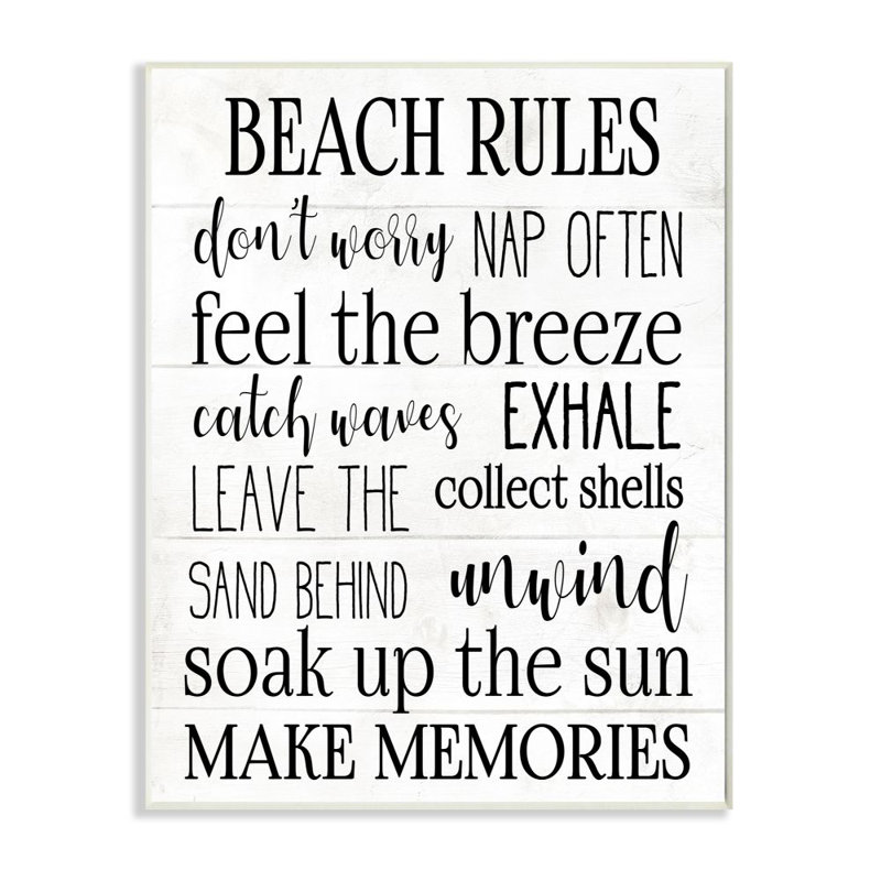 «Beach House Rules Relaxing Activites Black List» par Elise Catterall - impression d'art graphique, Plaque murale