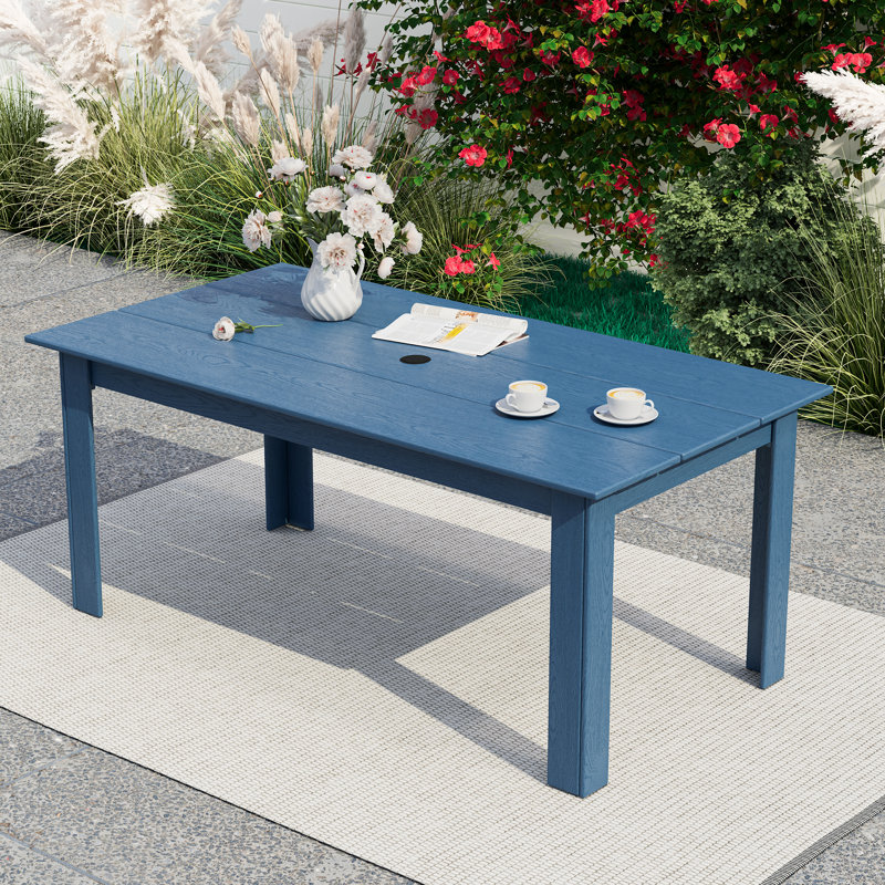 Vonne Rectangular Outdoor Dining Table With Umbrella Hole , 33.9'' in. W 66.8'' in. D, Dark Blue