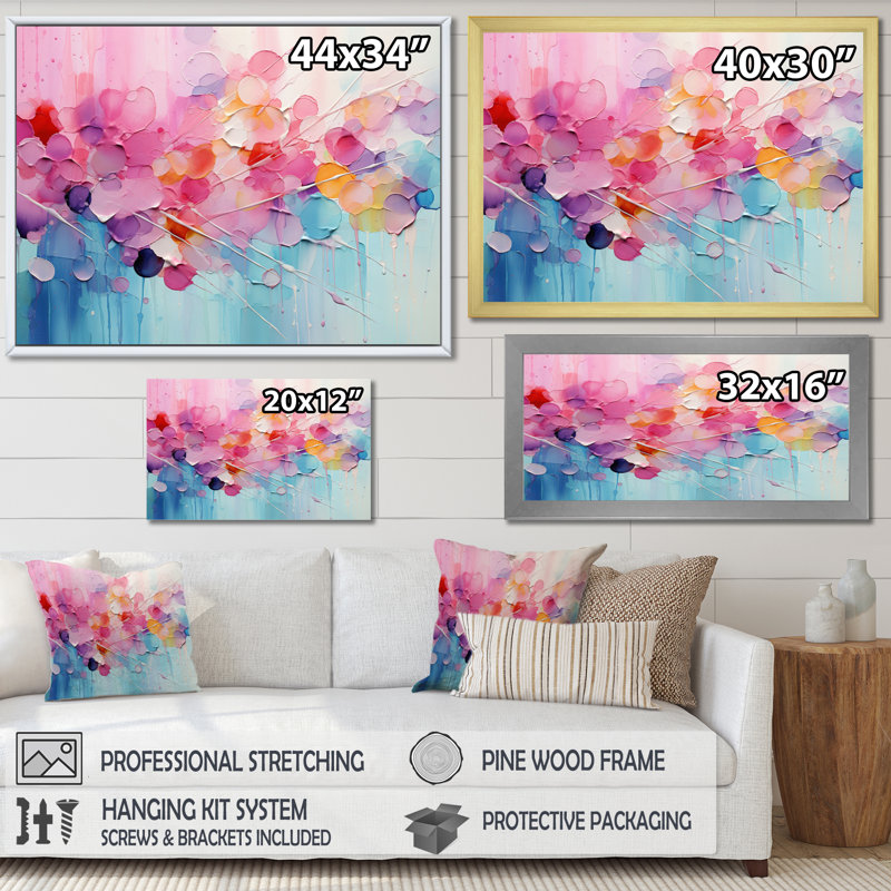 «Gazley» rose, patchwork de pastel bleu sur toile, H 30 po x l 40 po, Toile tendue, Sans cadre