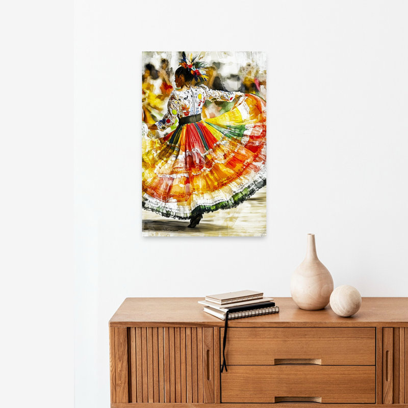Joyeuse danse mexicaine colorée et vibrante, art mural traditionnel, H 24 po x l 16 po
