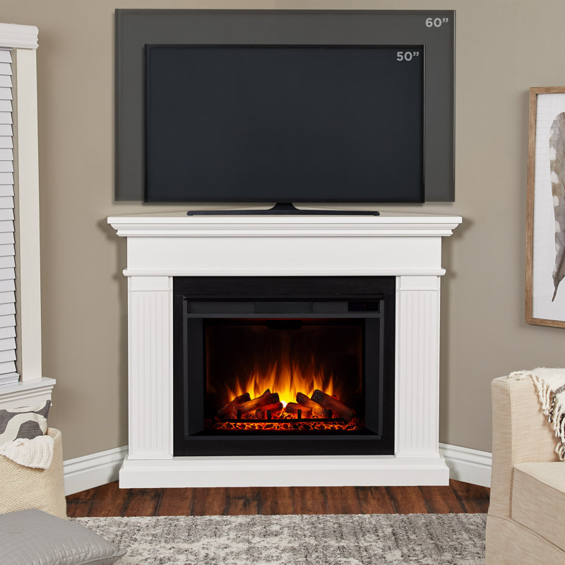 Kennedy 56" White Electric Corner Fireplace with Mantel