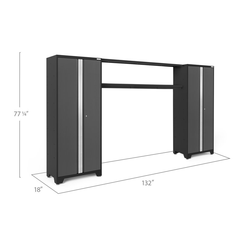 Bold Series 4 Piece Garage Storage Cabinet Set with Integrated Display Shelf, Stainless Steel