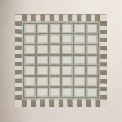 Green Ivory Hand-Tufted Wool Geometric Rug