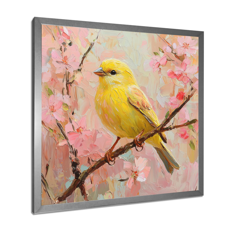 Songbird In Melody Summer Tree I - oiseau, art mural, Reproduction encadrée d'une seule photo, Argent argent
