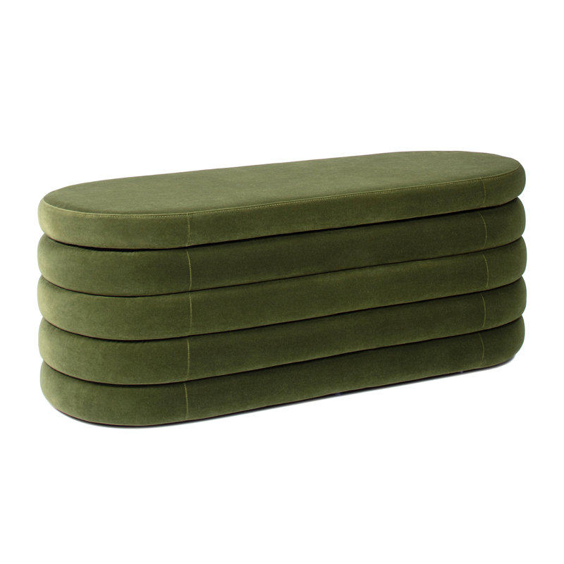 Banc de rangement ovale rembourré 49 po, velours performance vert olive