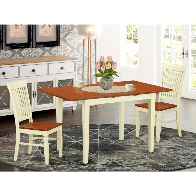 5 Piece Dining Table Set for 4 Includes a Rectangle Kitchen Table with Butterfly Leaf and 4 Dinette Chairs, Buttermilk & Cherry