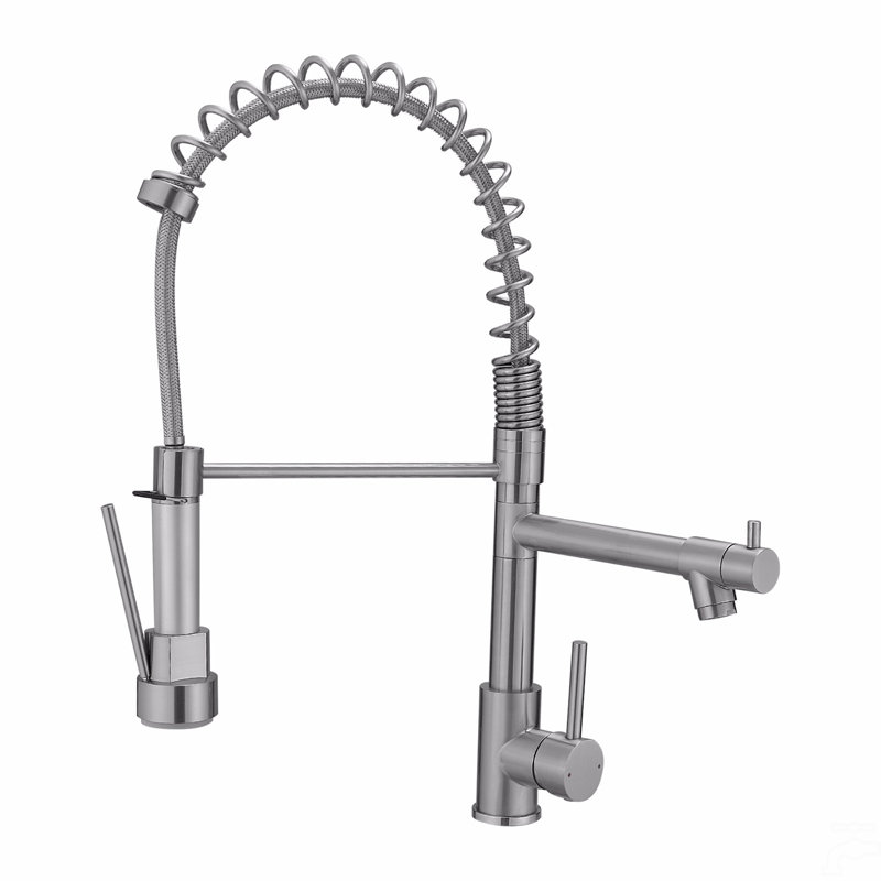 Commercial Kitchen Faucet With Pull Down Sprayer, Stainless Steel Single Handle Single Lever Kitchen Sink Faucet