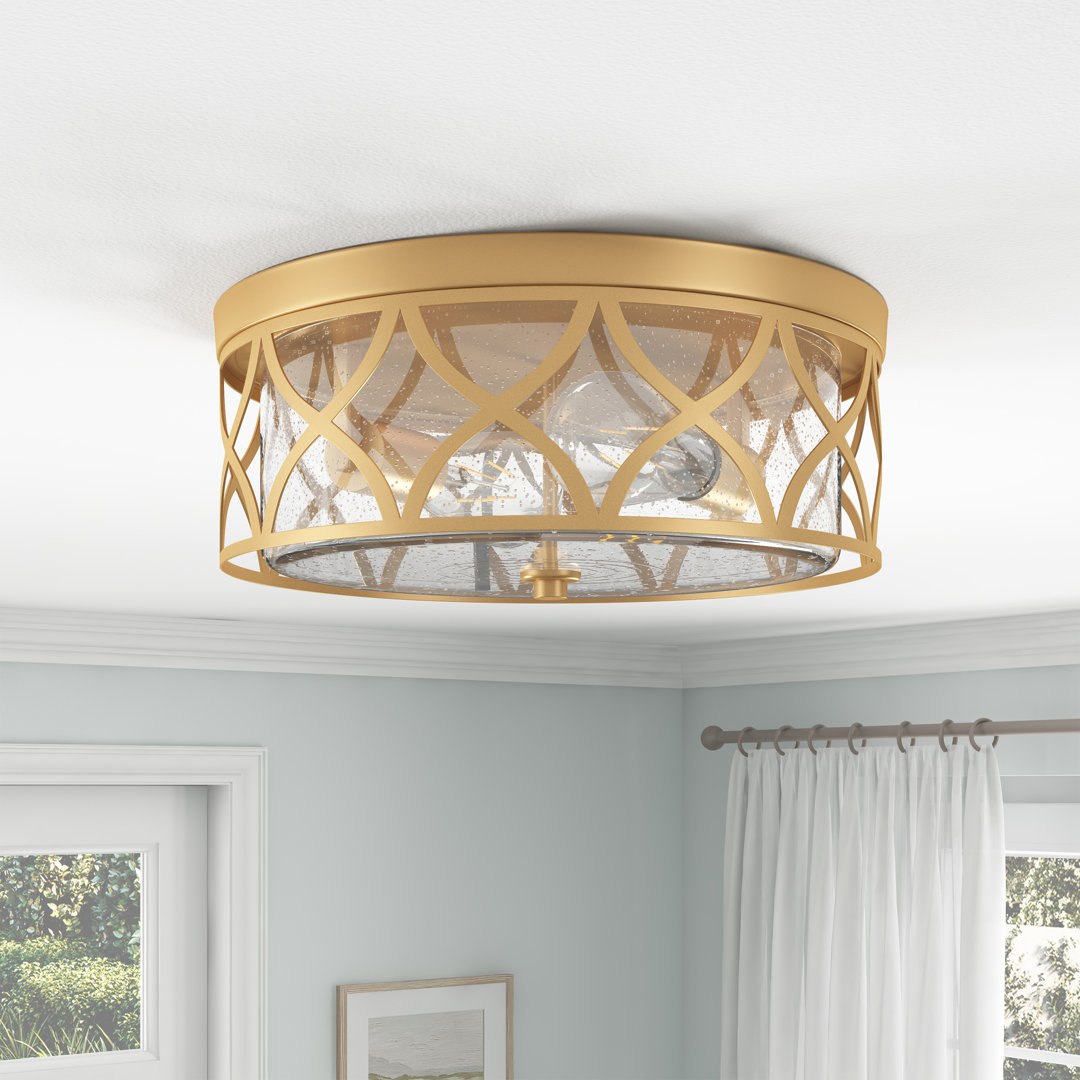 Shantel 2-Light E26 Seeded Glass Gold Dimmable Flush Mount Light Fixtures Willa Arlo™ Interiors