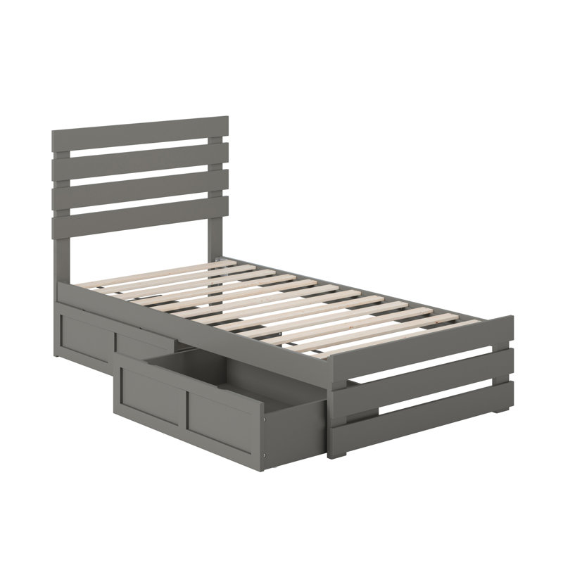 Lit plateforme avec rangement en bois massif Bridport, Gris, Simple