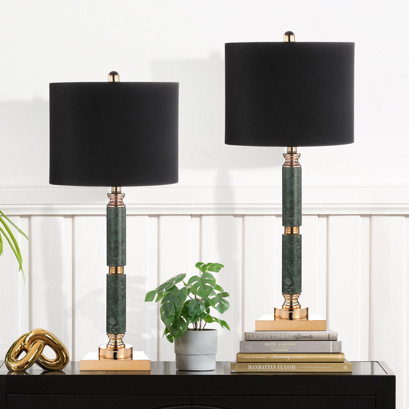 Azime 78cm Living Room Table Lamp with Alabaster Base, Bedside Buffet Lamp for Bedroom with Linen Shade