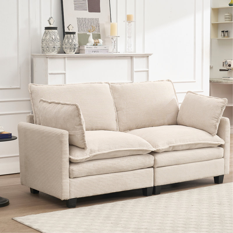 Double coussin 2 - canapé en velours pour la douleur dorsale modulaire rembourré avec des coussins moelleux, Beige