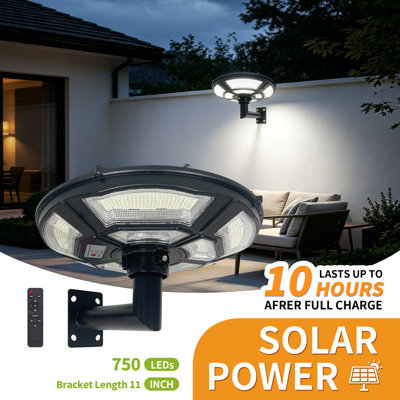 Lampadaire solaire extérieur de 42 cm (16,5 pouces) avec support en L à 90°, 648 DEL, étanche IP65, détecteur de mouvement, télécommande