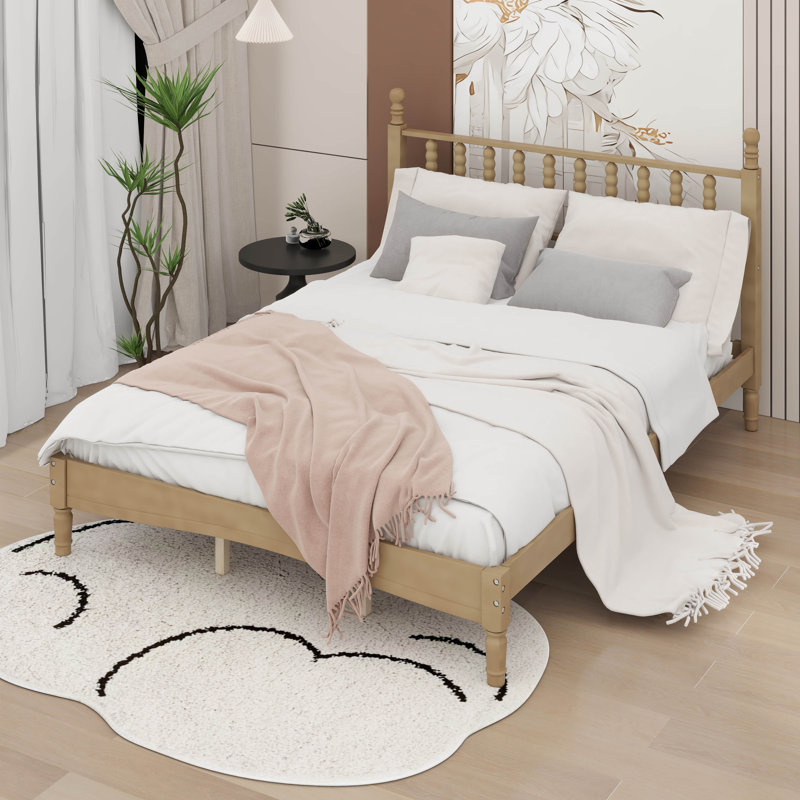 Lit plateforme grand avec tête de lit en bois de style rétro
