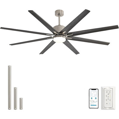 Ventilateur de plafond à moteur à courant continu de 76 pouces avec lumière contrôlée, 3 lumières DEL à intensité variable, 6 vitesses, réversible, télécommande, minuterie, pour grande pièce