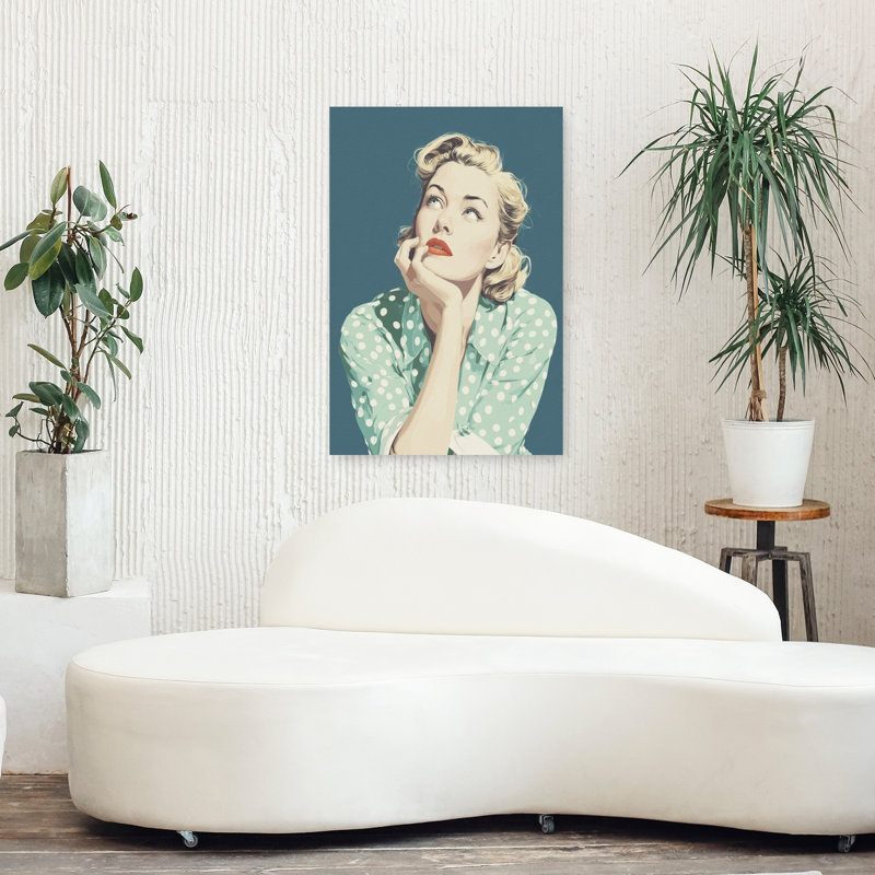 Art mural rétro élégant, femme réfléchie, H 36 po x l 24 po