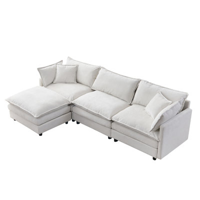 105" Modular Sectional Couch,Upholstered Soft Chenille Fabric Sofa,3 Seater With Ottoman L Shape Sofa Beige