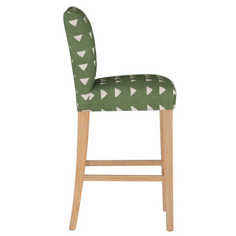 Hadrien Bar & Counter Stool, Bar Stool (31” Seat Height), Natural Wood, Bella Light Gray Performance Velvet