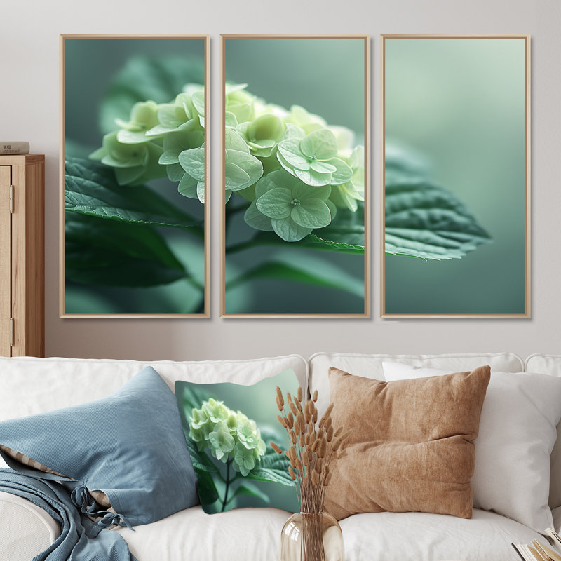 Kristi - ensemble d'art mural hortensia, H 28 po x l 36 po x P 1 po, Toile naturelle avec cadre flottant