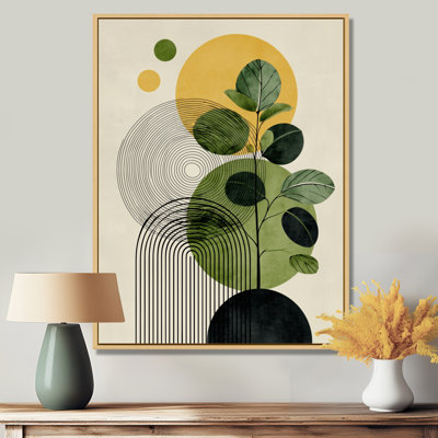 Green And Black Bohemian Minimalist Geometric Plant - Botanicals Wall Art, Green Botanical Canvas Print