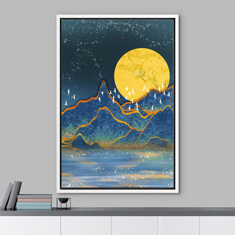 "IDÉE4WALL", reproduction d'art sur toile encadrée, néon, bleu, or, chaîne de montagnes, vallée, nature, illustrations abstraites, art moderne, paysage rustique, multicolore, pour le salon, la chambre à coucher, le bureau