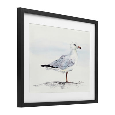 Mouette sur sable, reproduction encadrée sous verre, conception de Cady