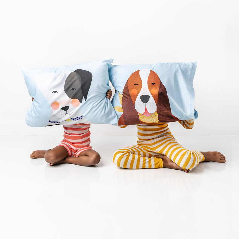 Kids Blue Cotton Animal Print Pillowcase Set