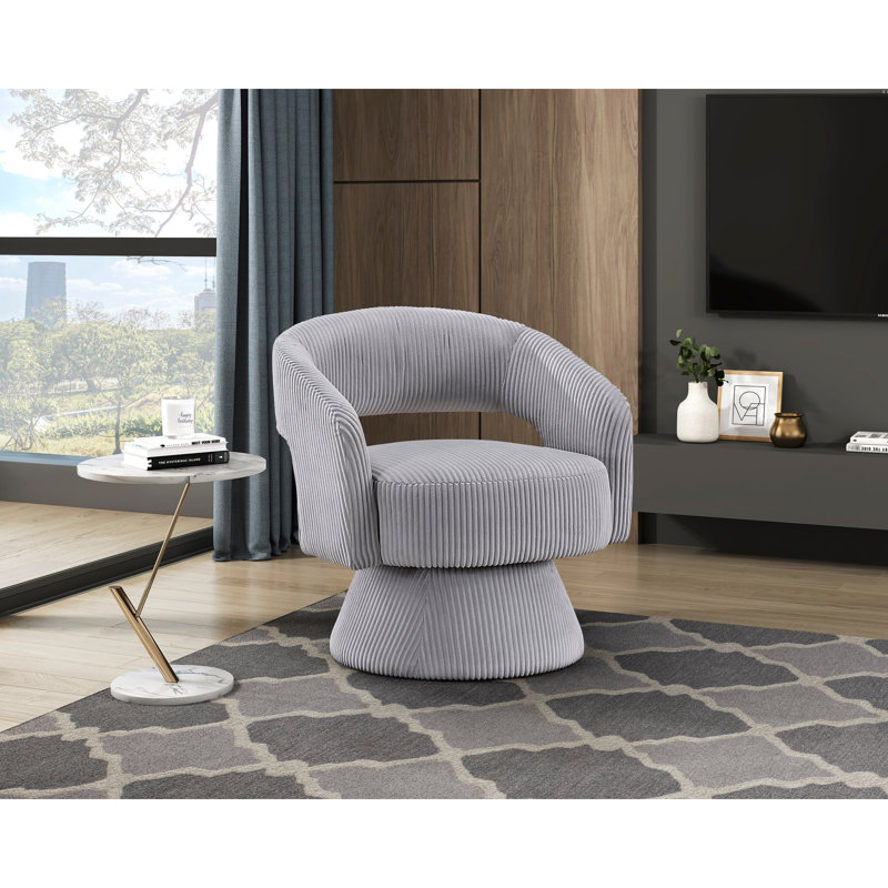 Fauteuil pivotant de luxe en gris, revêtement en velours côtelé, structure en bois massif, ajoute de la sophistication à la chaise luxueuse de l'espace de vie, gris