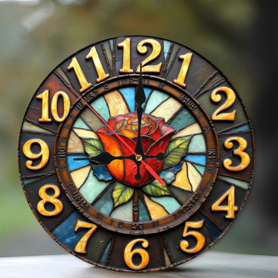 Horloge murale 10 po en MDF rond avec mouvement à quartz silencieux et crochet sans perceuse (piles AA non incluses)