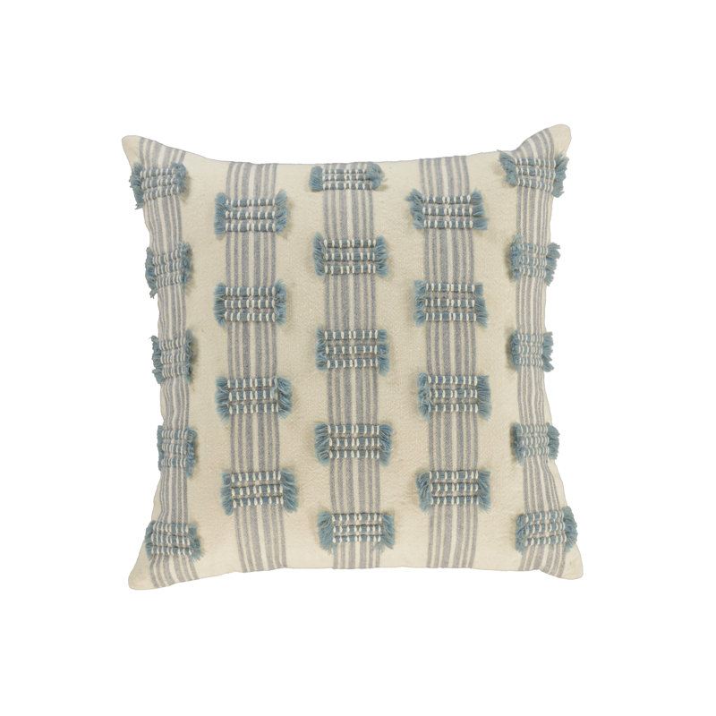 Coussin décoratif en mélange de coton et de laine, Naturel / bleu, Alternative au duvet