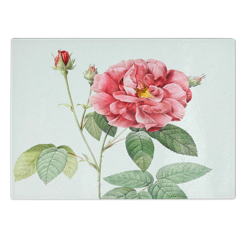 Glass French Rose by Pierre-Joseph Redoute Chopping Board, 39 cm W x 28.5 cm L