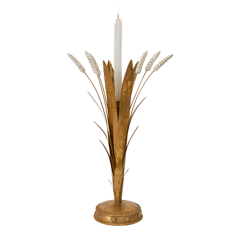 Forest Walk Wheat Candlestick - Gold, 17" H x 8.5" W x 5" D