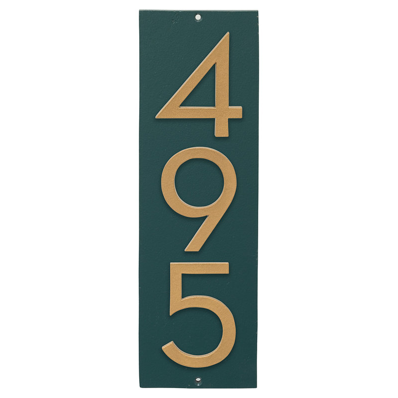 Plaque d’adresse murale flottante linéaire, Vert chasseur, Doré, Oui